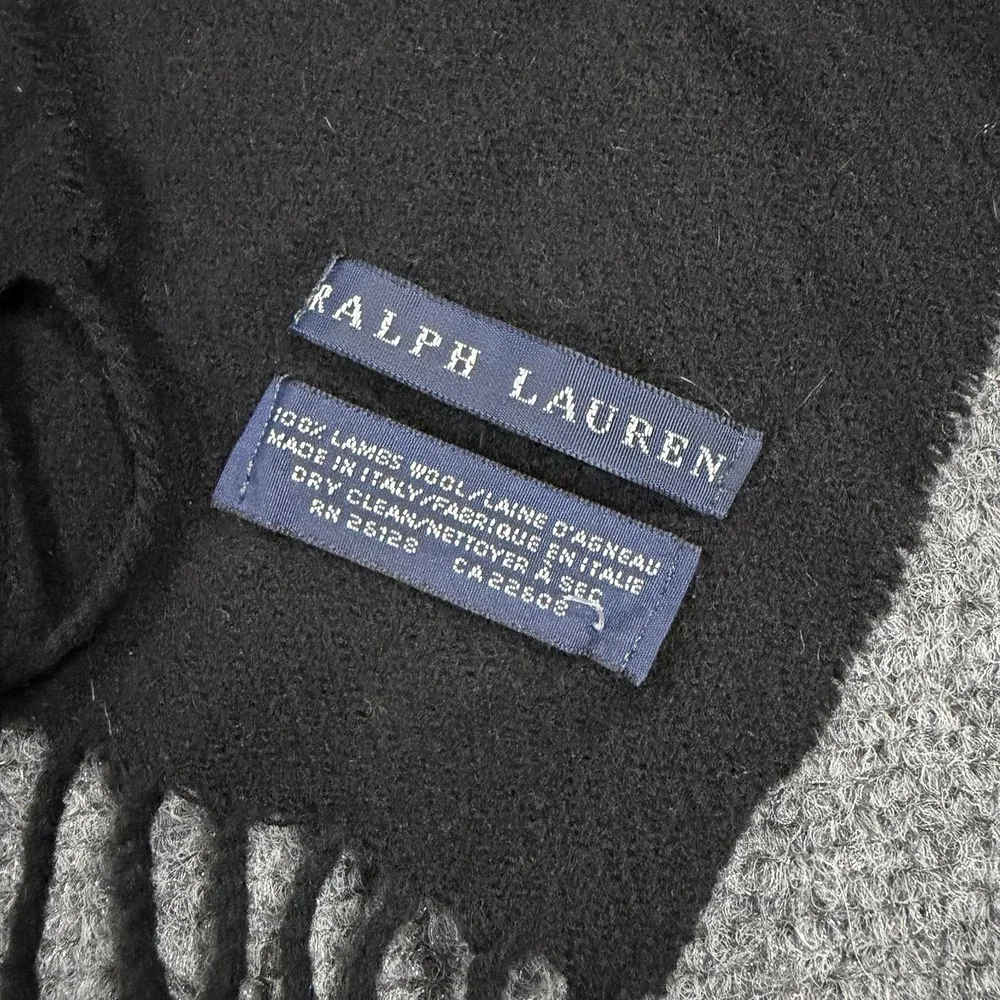 Vintage‎ Polo Ralph Lauren Lambs Wool Scarf Black Tassel Fringe Pony Italy
